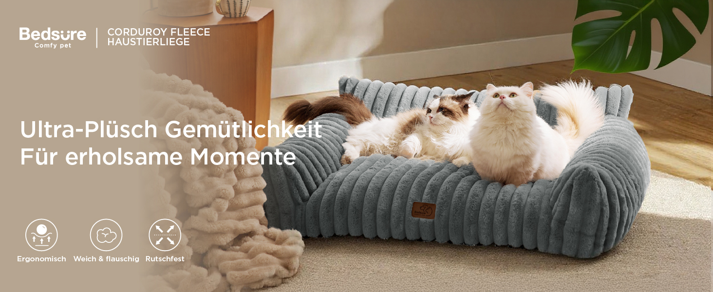 BEDSURE Ортопедичне ліжко для котів та собак великого розміру, 76x51x25 см, сіре, велике, миється, для маленьких собак та котів