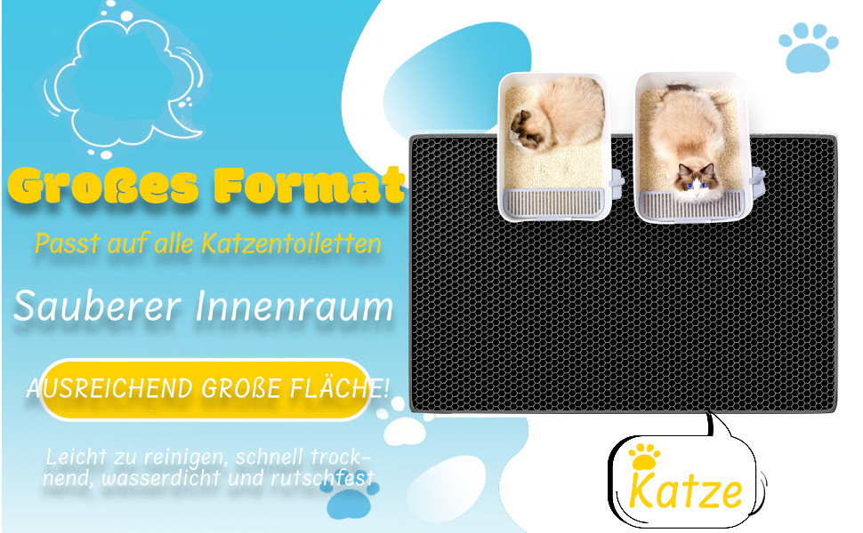 Килимок для котячого туалету 90x60 см, двошаровий, нековзний, з дизайном стільових сот, EVA матеріал, сірий