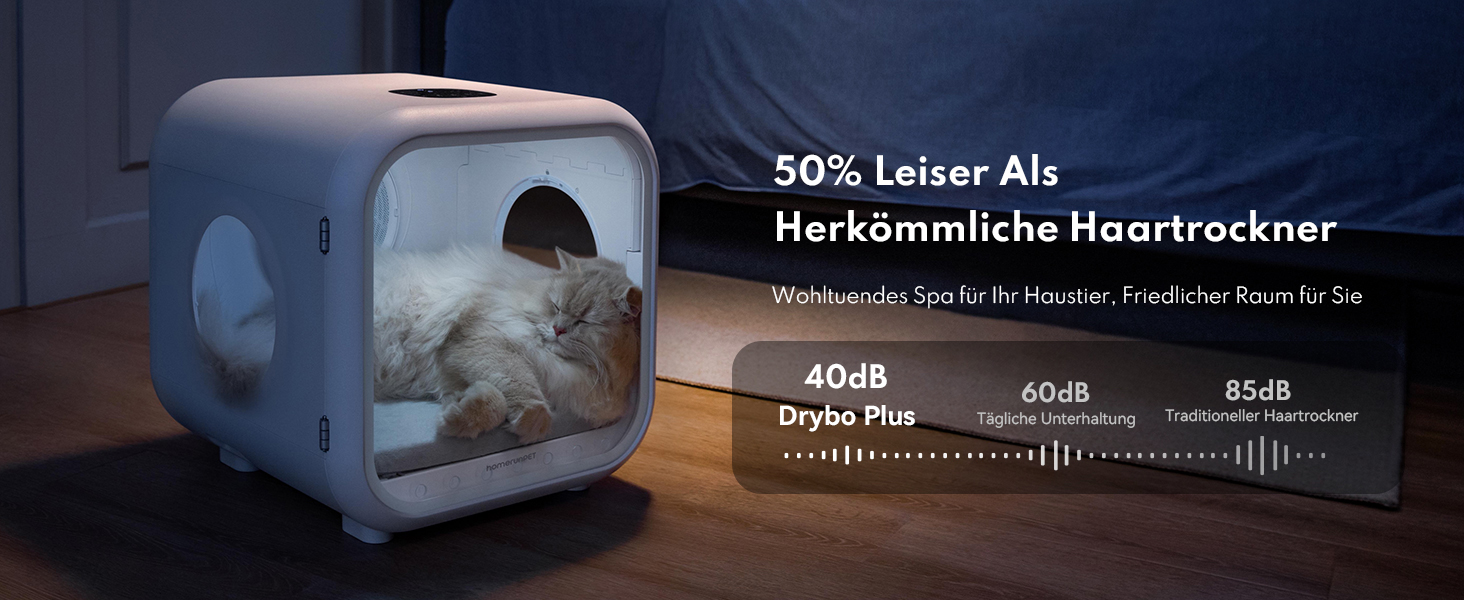 Haustiertrockner HomeRunPet Drybo Plus: Безшумний, автоматичний фен для собак та котів (50л, білий)