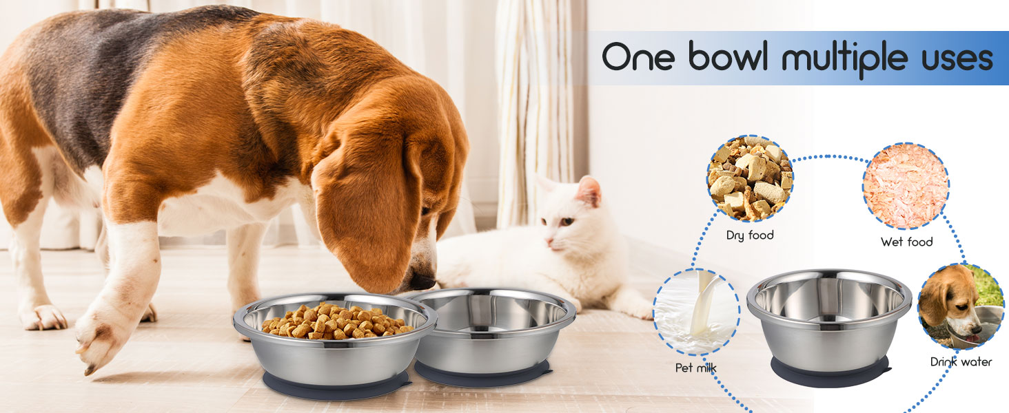 Набори мисок для собак QANIUOS з нержавіючої сталі (2 шт.), неслизькі, об'єм 2200 мл, для великих та середніх собак