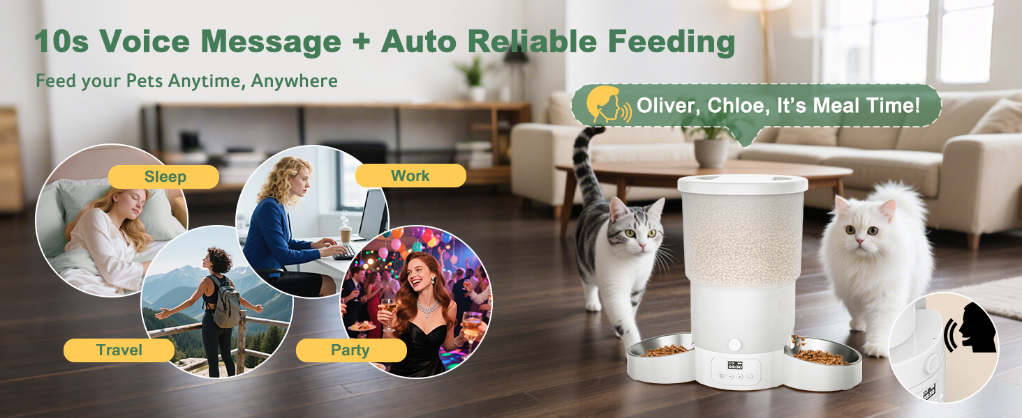 Автоматичний годівниця для котів та собак Gimars 5L з LCD-дисплеєм, 2 миски, програмування, 1-6 прийомів їжі, голосовий запис, білий колір