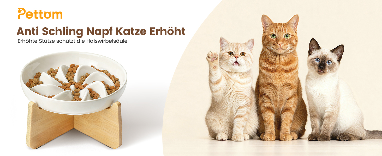 PETTOM Миска для котів протиковзаюча піднята, керамічна миска для котів, повільна годівниця для котів, миска протиковзання для котів та маленьких собак, біла миска + підставка (миска біла-квітка + підставка)