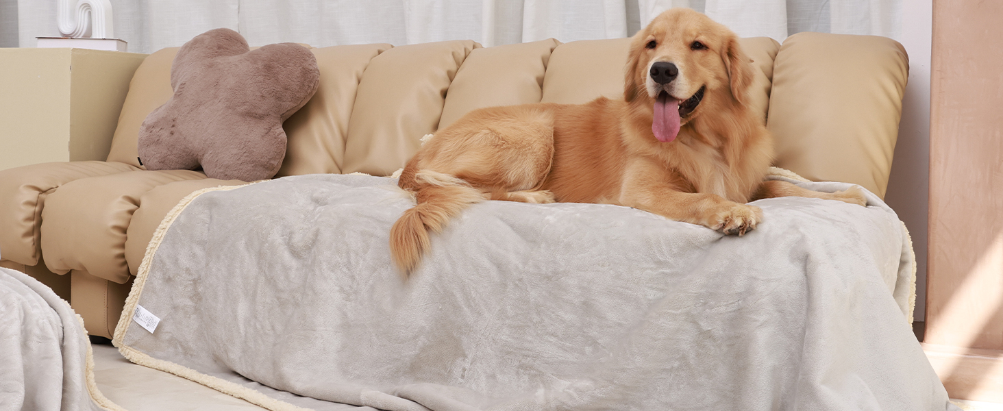 Водонепроникний килимок для собак Luciphia, плюшевий, з флісу, для дому та вулиці, захисний для дивану, ліжка, автокрісла, меблів, сірий, розмір L (145 x 165 см)