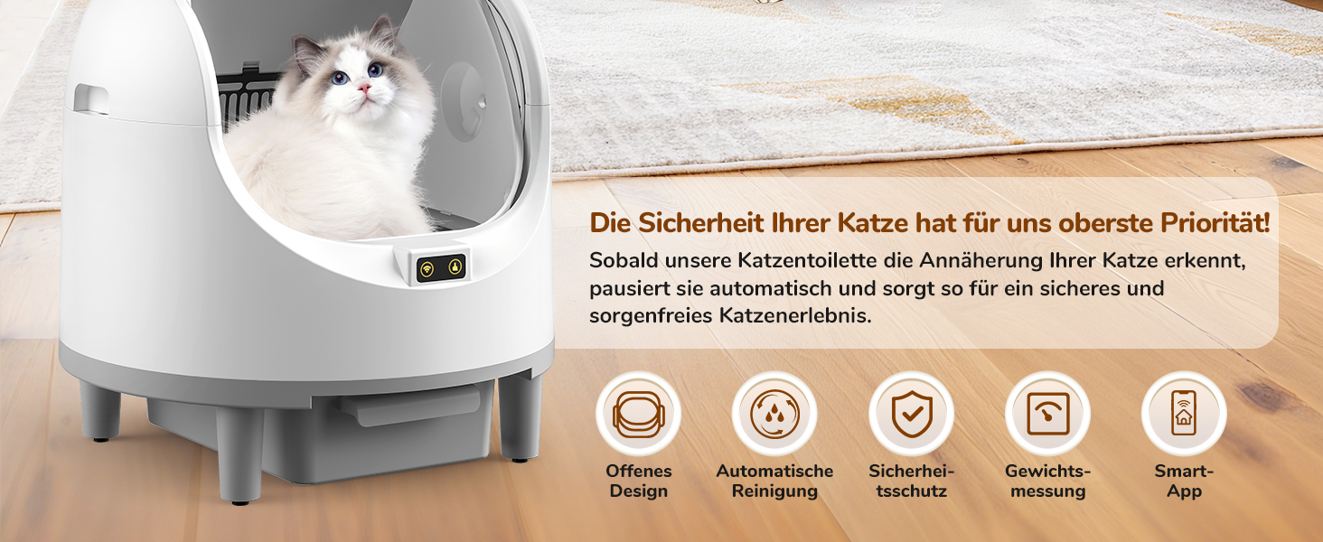 Автоматичний лоток для котів Katzenklo XXL з самоочищенням, відкривається зверху, з керуванням через додаток, датчиком безпеки та усуненням запаху. Великий об'єм для кількох котів