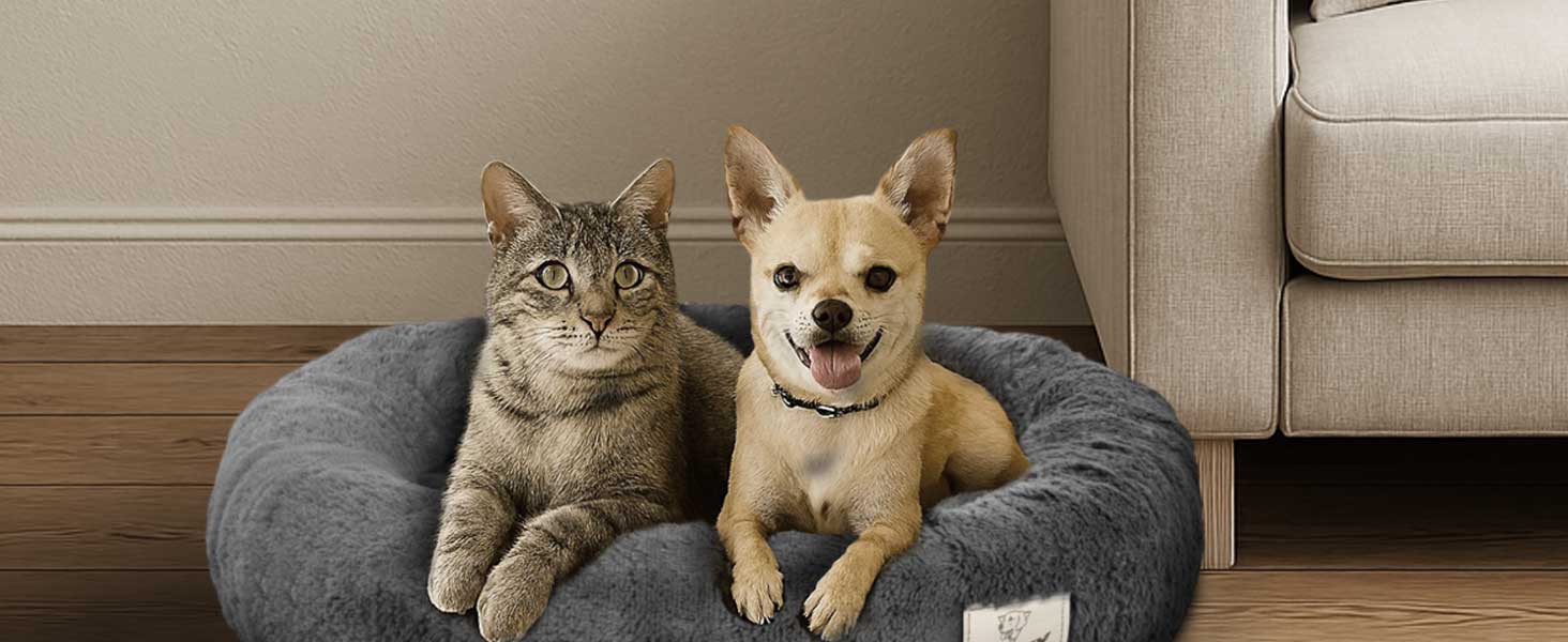 Кругле ліжко для собак King Dog, 80 см, м'яке, з плюшевим покриттям, знімний внутрішній подушок, антиковзаюча підкладка, можна прати, колір: пісковий