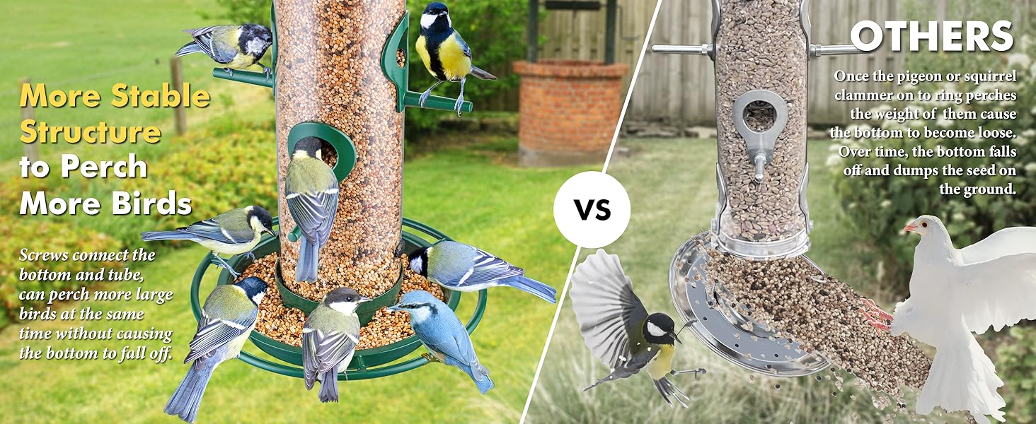 Годівниця для птахів iBorn на відкритий простір – годівниця для птахів з металу, місткість 900г, 4 отвори для годування, чорний/зелений колір
