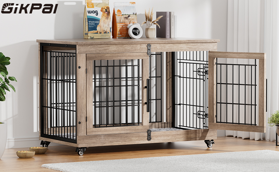 Кіяпал Будка для собак у дім з подушкою, сучасна будка для собак середніх та великих порід до 32 кг, 98x64x68 см, сіра