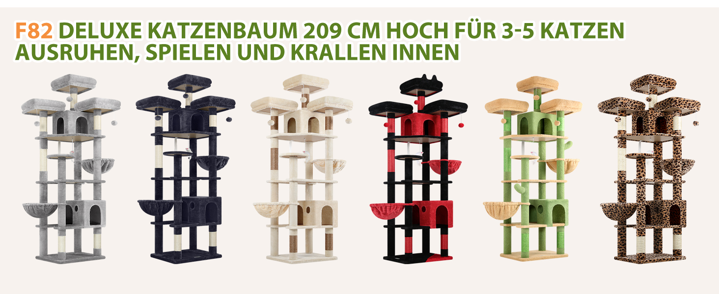 Драбина-будинок для котів Globlazer Beige XXL, 209 см: 3 стійкі лежанки, 2 будиночки, 2 кошики, велика платформа, іграшки для котів. Стабільна для 3-5 котів.