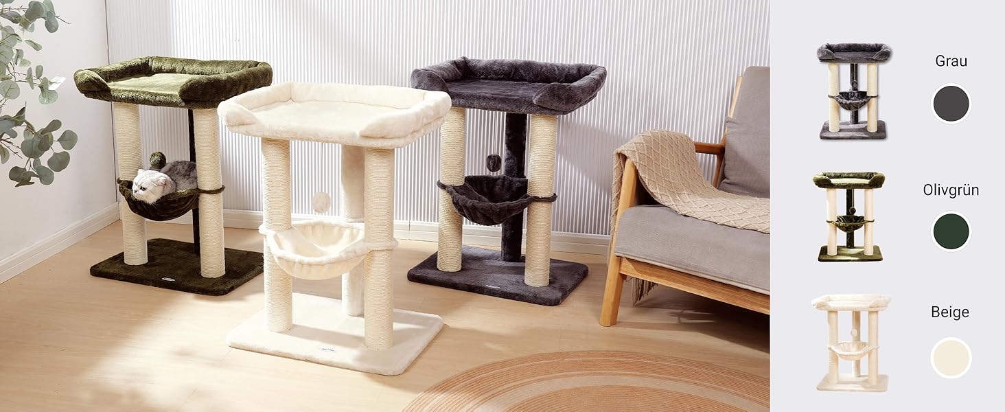 Драбина-кіготь для котів Happi N Pets 71 см, сірий. Стабільна драбина-кіготь з великим ліжком та гамаком, оббивка з сизалю. Знімний чохол.