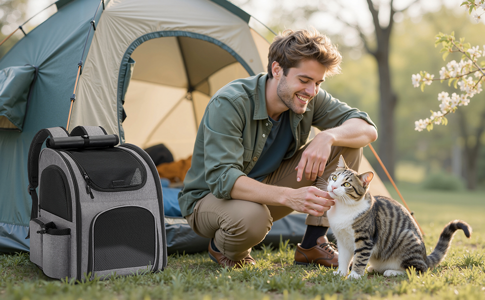 Рюкзак для тварин до 10 кг з сіткою, дихаючий, з лінійкою безпеки та килимком - сірий