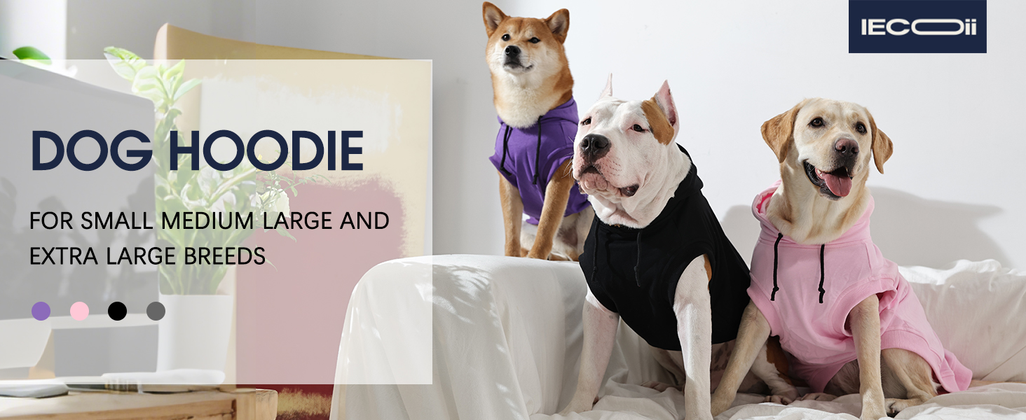 Світшот для собак IECOii з капюшоном, рожевий, розміри M-4XL (обхват грудей 83 см)