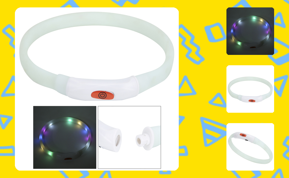 LED нашийник для собак Cikonielf USB, перезаряджається, світлодіодний, регульований, безпечний для котів та маленьких собак (білий)