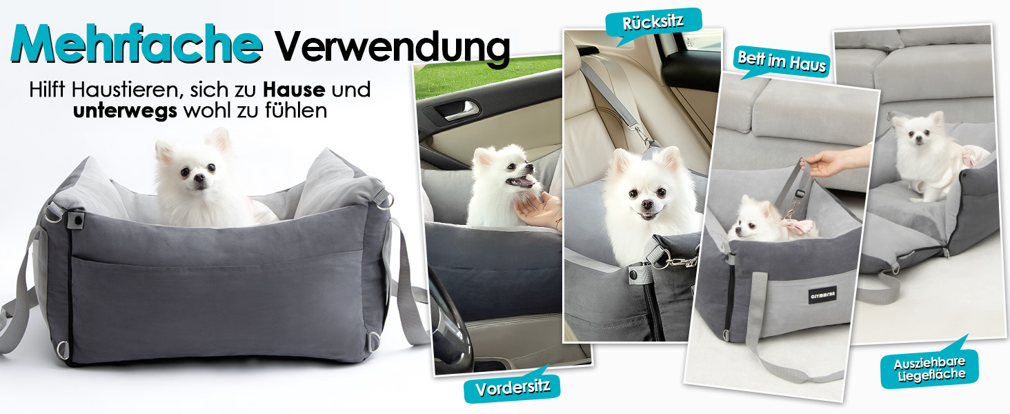 Автомобільний лежак для собак маленьких та середніх порід (до 15 кг), з висувним лежаком, знімний та миючий, з кишенями та ременем безпеки, зелений. Лежак для собак у машину (сірий).