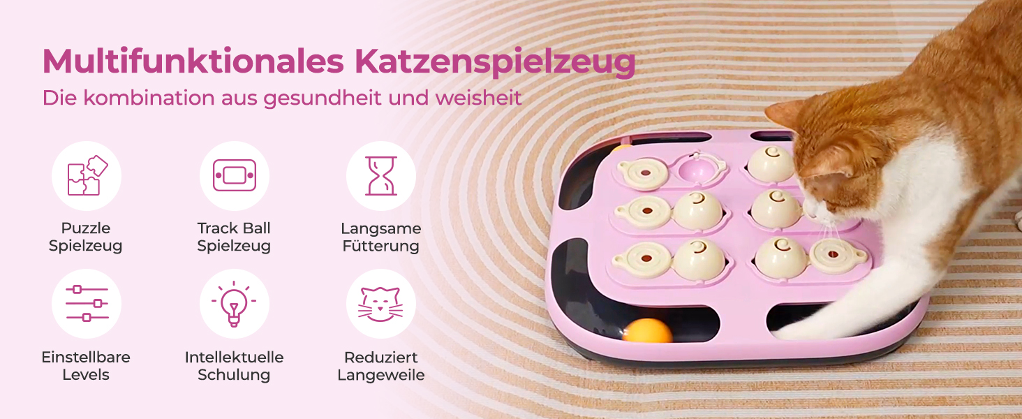 Інтерактивна іграшка для котів LACCEN 2-в-1 з м'ячиком-трекером та дозатором ласощів, пазл-іграшка для кошенят та дорослих котів, фіолетовий колір