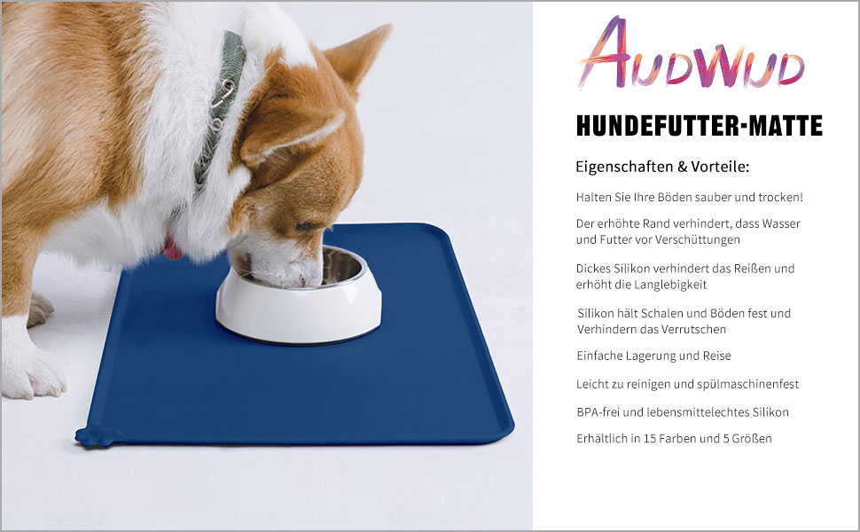 Силіконовий килимок для годування собак та котів AUDWUD, водонепроникний, антиковзний, 61x41 см, блакитний