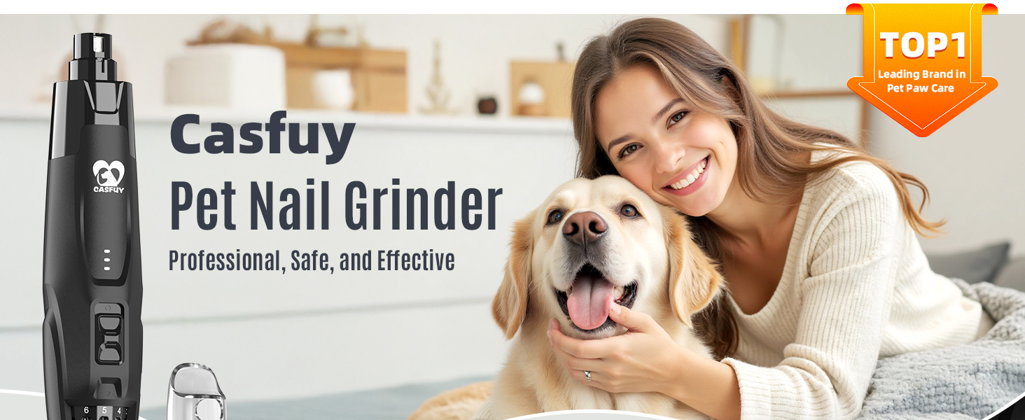 Електричний шліфувальник кігтів для собак та котів Casfuy Neue - тиха робота, 7 годин роботи, 2 LED, для собак великих, середніх та малих порід, чорний