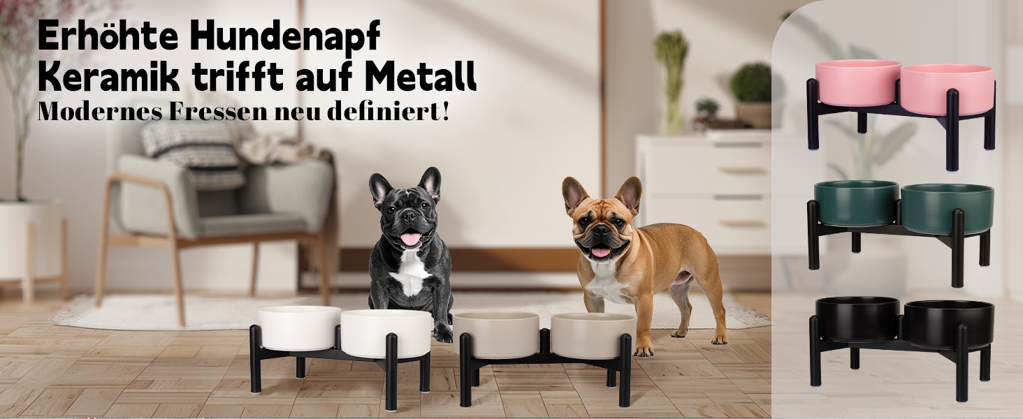 Набір мисок для собак на підставці: 2 миски з кераміки з нержавіючою підставкою, 850 мл, сірий колір. Ідеально для маленьких та середніх собак