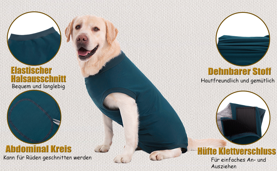 Захисний боді для собак після операції (кастрація/стерилізація) - медичний одяг для собак, захист ран, альтернатива конусу, синій, L