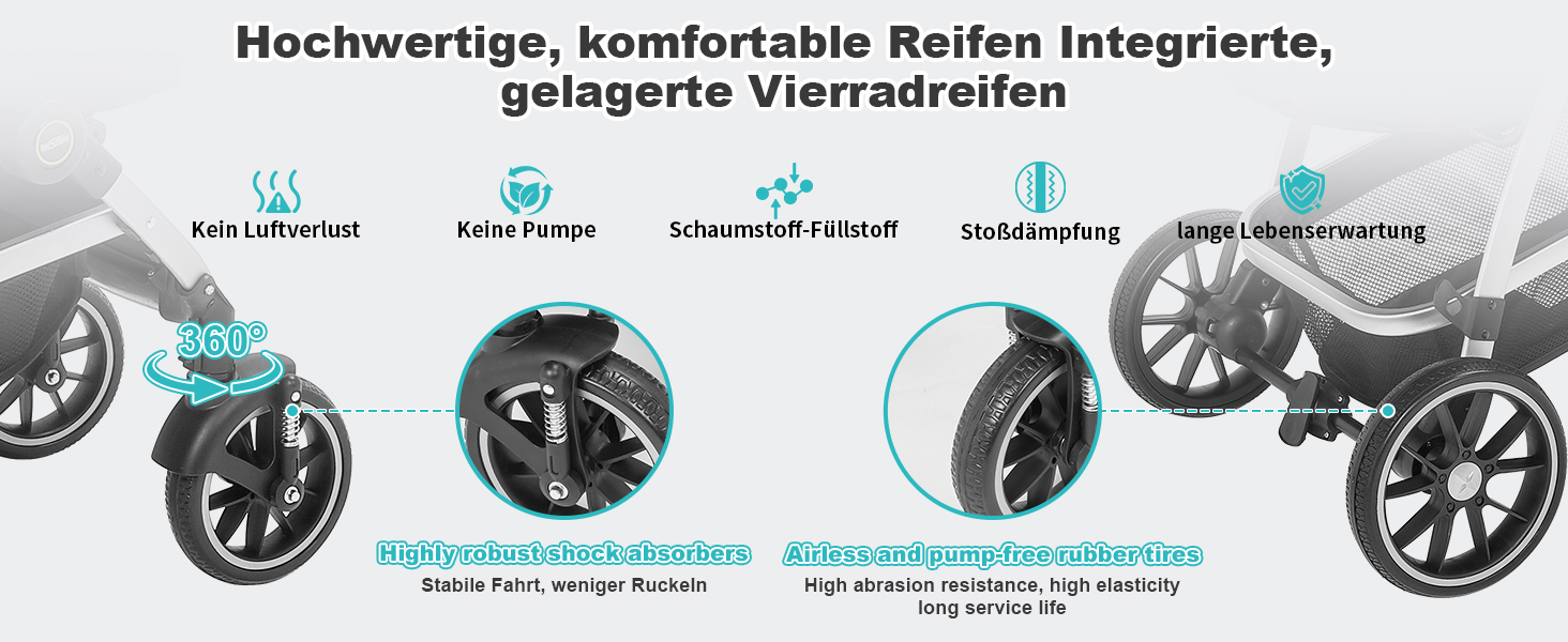 Візок для собак DAISTERN, складаний, до 25 кг, сірий. Легкий алюмінієвий каркас, поворотне EVA-колесо з амортизатором та гальмом, 4-в-1 для прогулянок, міста та ветеринара.