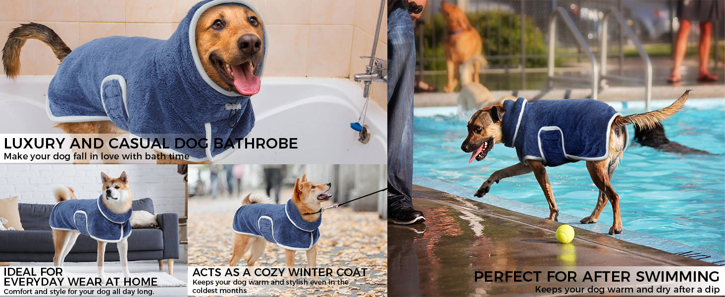 Рушник для собак, халат для собак, мікрофібра, великий, середній, малий, з клямками, блакитний