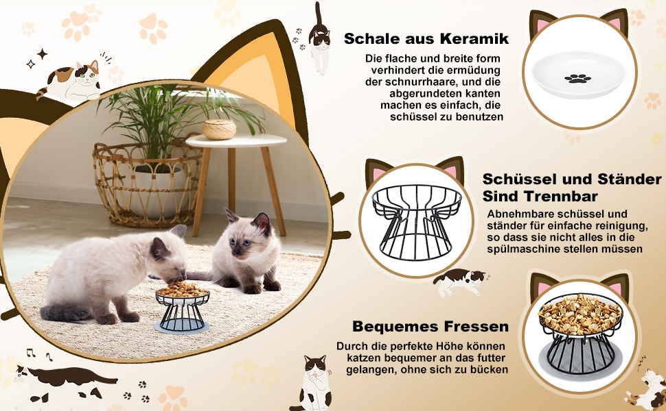 Набір мисок для котів з кераміки з металевим підставкою (2 шт.) - підняті миски для годування котів, неслизькі миски, сучасний дизайн