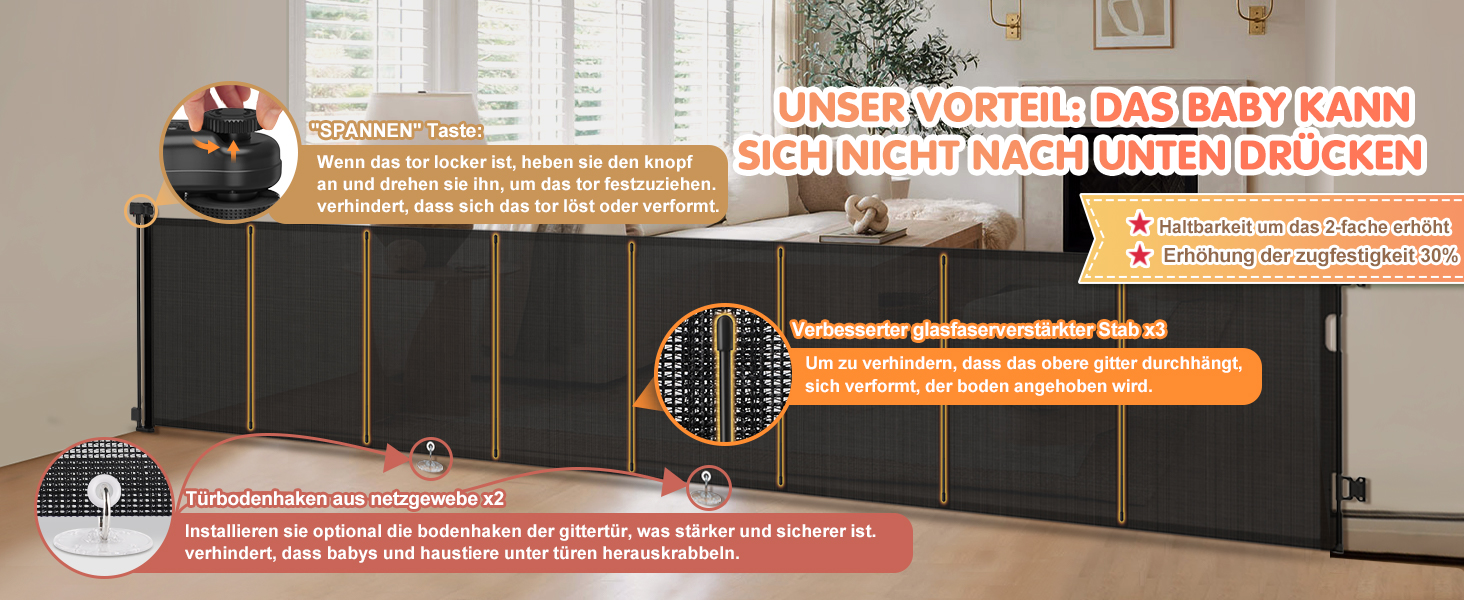 Розсувне захисне оградження для дитини та собаки, 400 см, 105 см заввишки, для сходищ/коридору/внутрішніх/зовнішніх приміщень, білий (чорний)