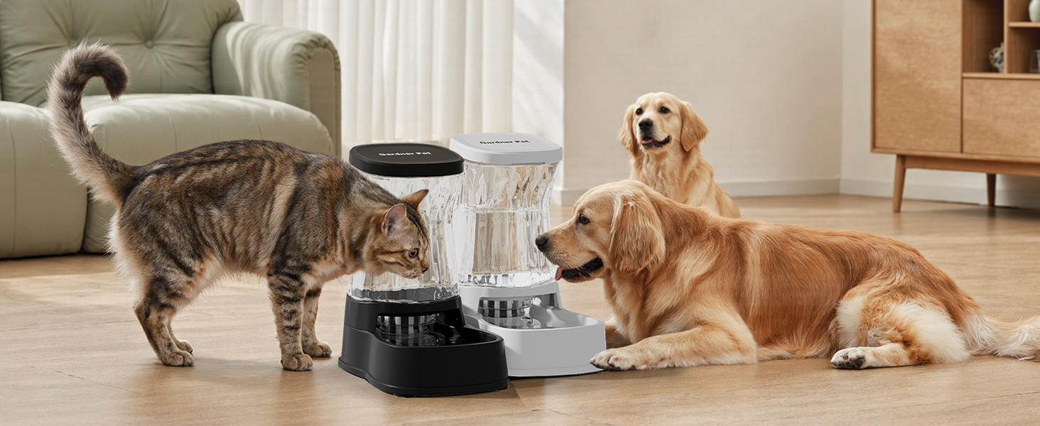 Автоматичний диспенсер води для котів та собак Gardner, 3.85L, без струму, BPA Free, гравітаційний, для середніх/великих тварин (чорний)