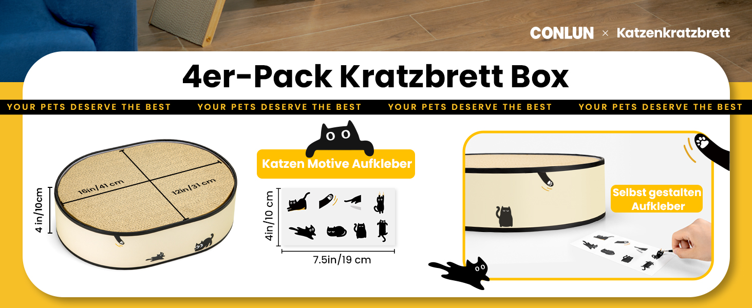 Кігтеточка для котів з будиночком та 4 змінними шарами - велика кігтеточка з міцного гофрокартону, двосторонні шари з наклейками DIY - лежанка для котів у квартирі, захист меблів, чорна, велика