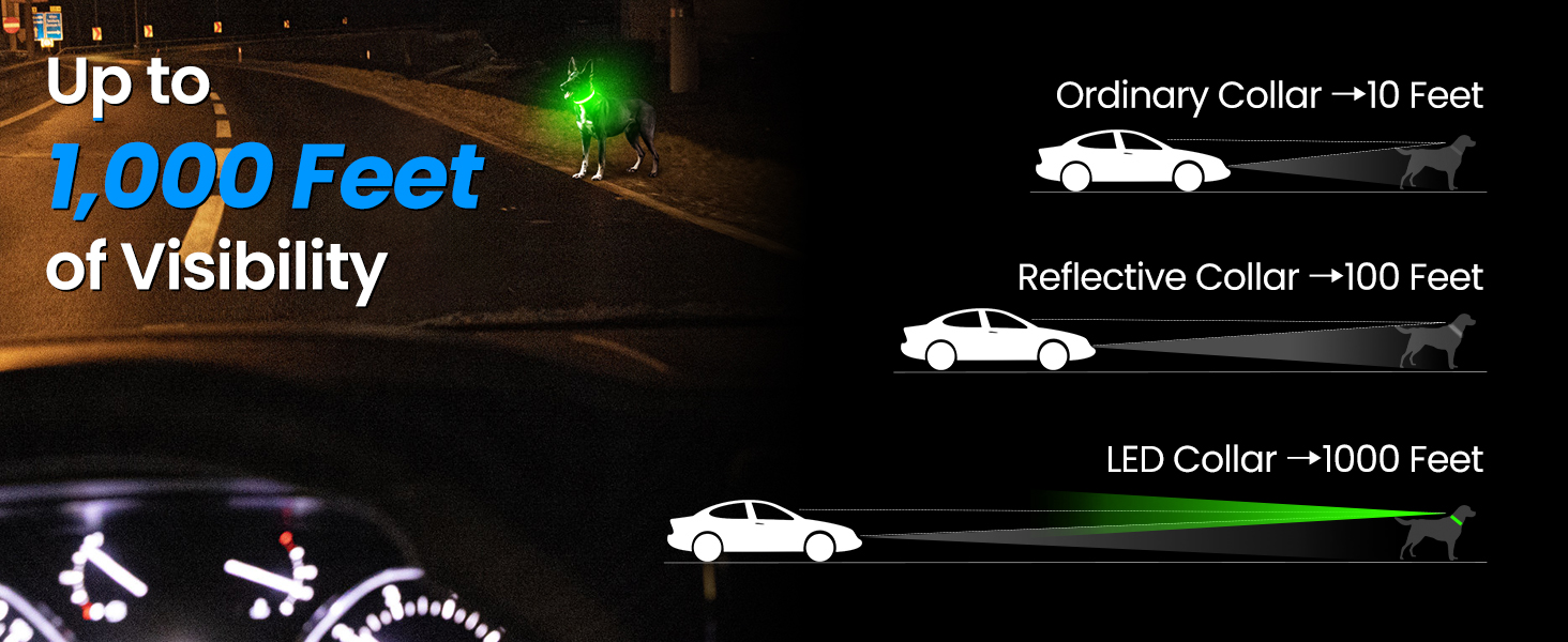 Світловідбиваючий нашийник для собак ASBRILL з LED-підсвічуванням, USB-C, водонепроникний, регульований, 3 режими світла, для собак малого, середнього та великого розміру (L, ЧЕРВОНИЙ)