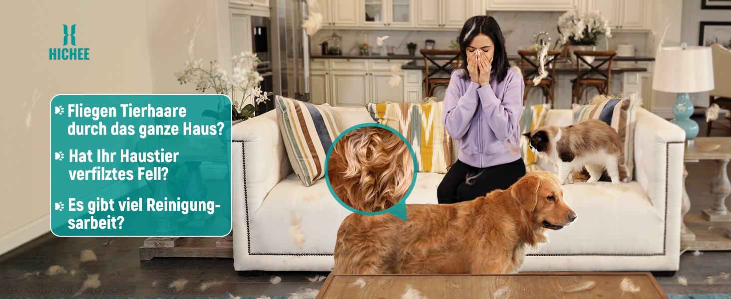 Машинка для стрижки собак HICHEE з пилососом, 13 kPa, професійний набір для грумінгу домашніх тварин, тиха машинка для собак та котів, 6 інструментів