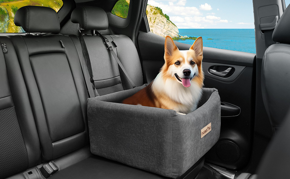 Автокрісло для собак середніх порід до 15 кг з ременем безпеки, сіре, знімний та миючий чохол