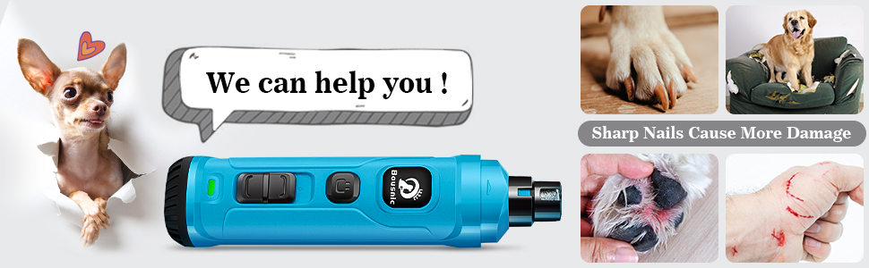 Шліфувальник для собак Bousnic Krallenschleifer: тиха електрична пилка для нігтів з LED-підсвічуванням, 2 швидкості, для собак та котів