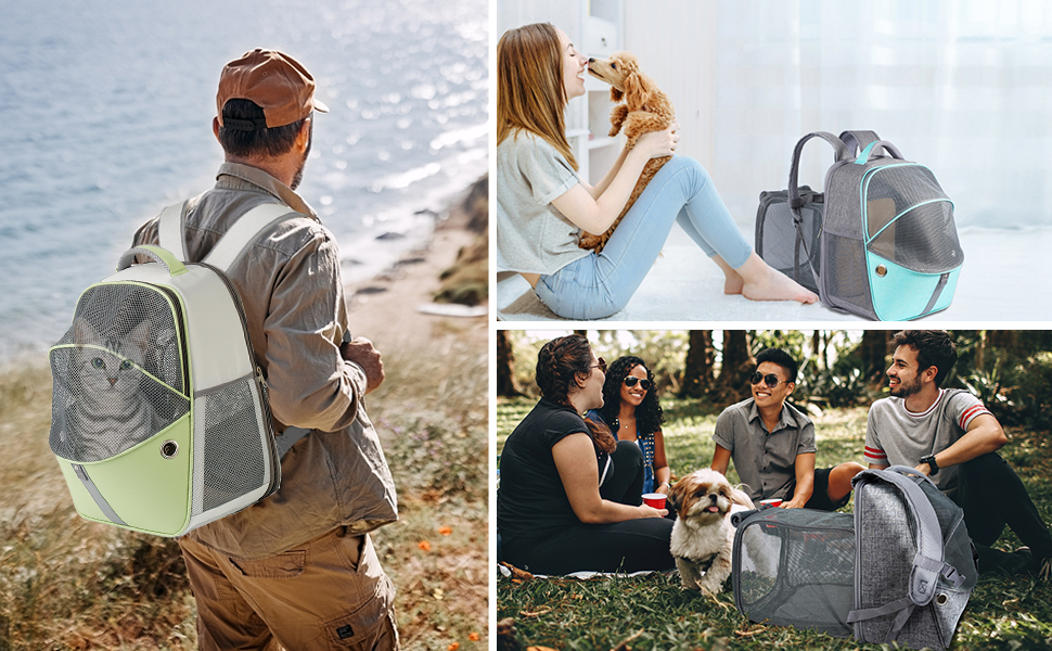 Рюкзак-переноска для тварин Galatée, розширюваний, для котів та маленьких собак (зелений)