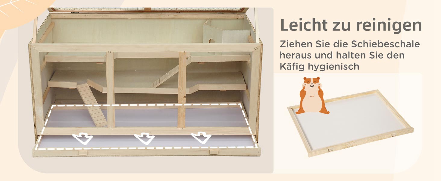 Клітка для тварин PawHut, клітка для гризунів з рампою та гойданням, верхня кришка відкривається, знімна піддон, дерево сосна та PS пластик, 115 x 60 x 55 см