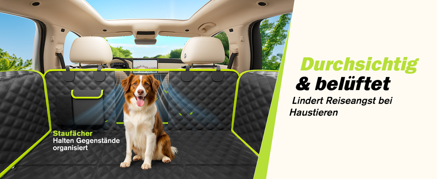 Плед для собак у машину Pecute з жорсткою основою, 136x60 см, захист сидіння, водовідштовхуючий, анти-царапин, для собак до 150 кг, чорний з зеленим кантом