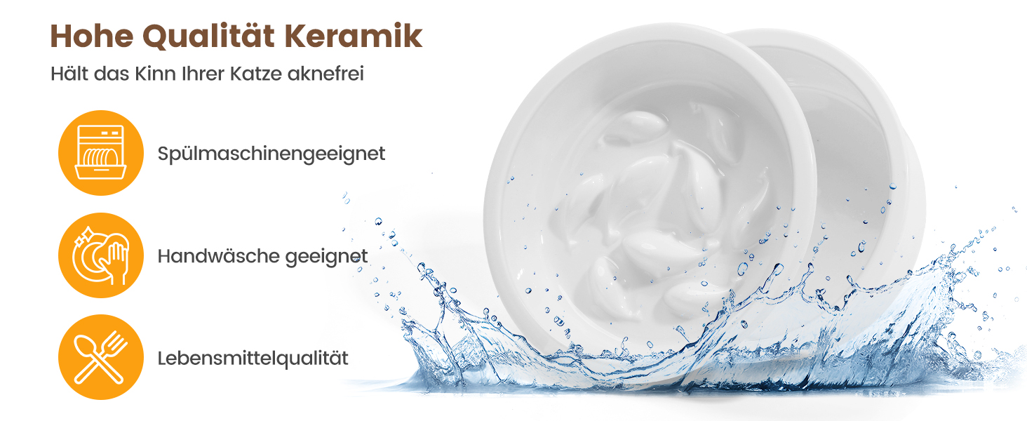 Набір мисок для котів PETTOM Anti-Schling з кераміки: піднята миска з нахилом 15°, бамбукова підставка, протиковзаюча, для вологого та сухого корму