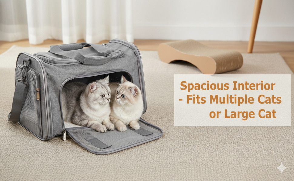 Транспортна переноска для кота та собаки Vuxava, складана, дихаюча, з плечовим ременем та знімним килимком (Сірий, L)