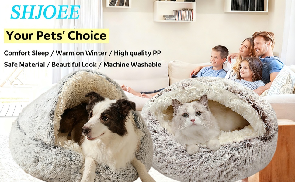 М'яке ліжко для домашніх тварин: ліжко для котів та собак, плюшеве, тепле, з капюшоном, антиковзаюче, сіре (65 см Ø)
