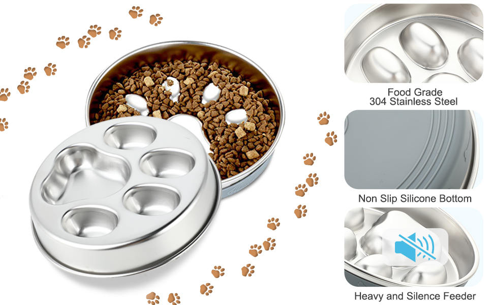Антиблінковий набір для собак з нержавіючої сталі 304, 1л. Набір проти швидкого поїдання, металевий набір для собак середніх та великих порід, котів, з антиковзною силіконовою підкладкою, 21 см