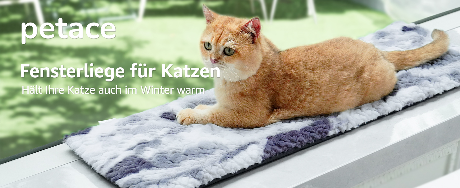 Кішка ліжко на підвіконня Petace для котів, самонагріваюче, 90x28 см, сіре, знімний м'який чохол
