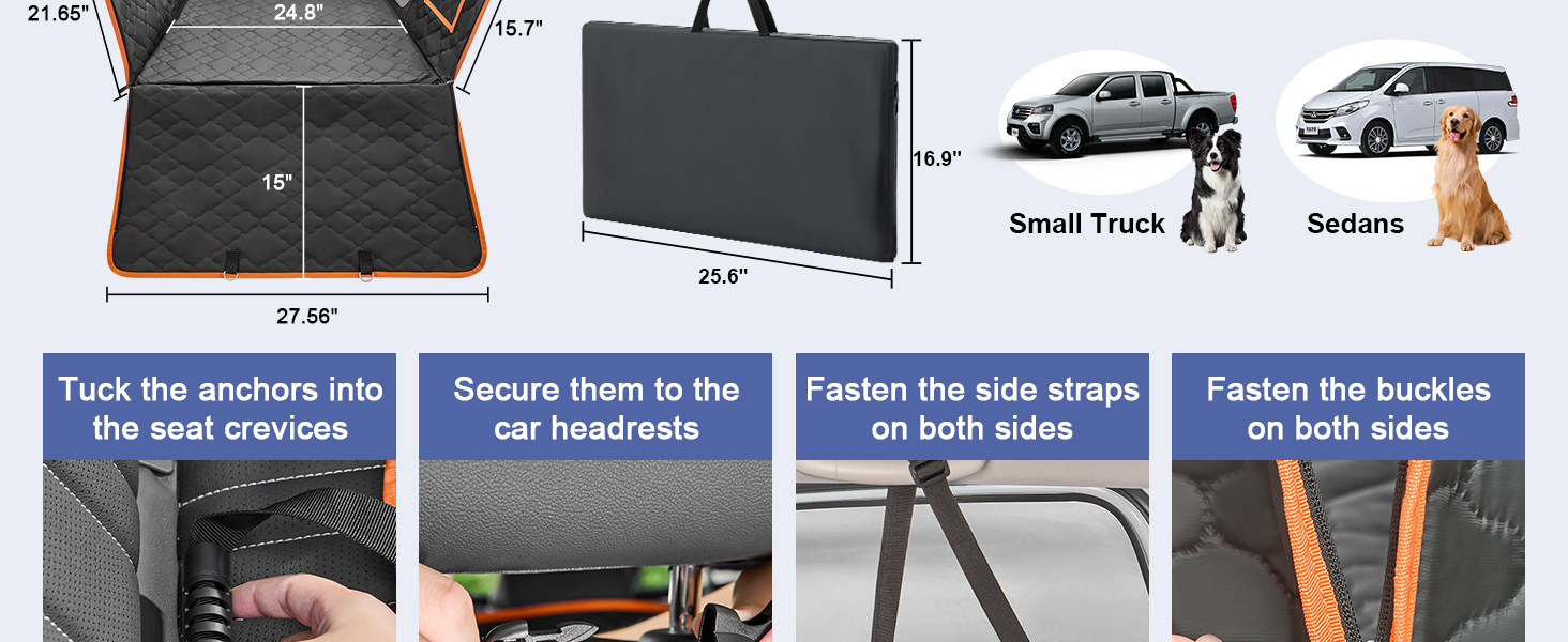 Захист для заднього сидіння автомобіля для собак - килимок для собак з твердим дном, 181 кг, водонепроникний захист сидіння для собак з сіткою, чорна гамак для собак для великих позашляховиків, позашляховиків, чорний з помаранчевим, L (147×75 см)