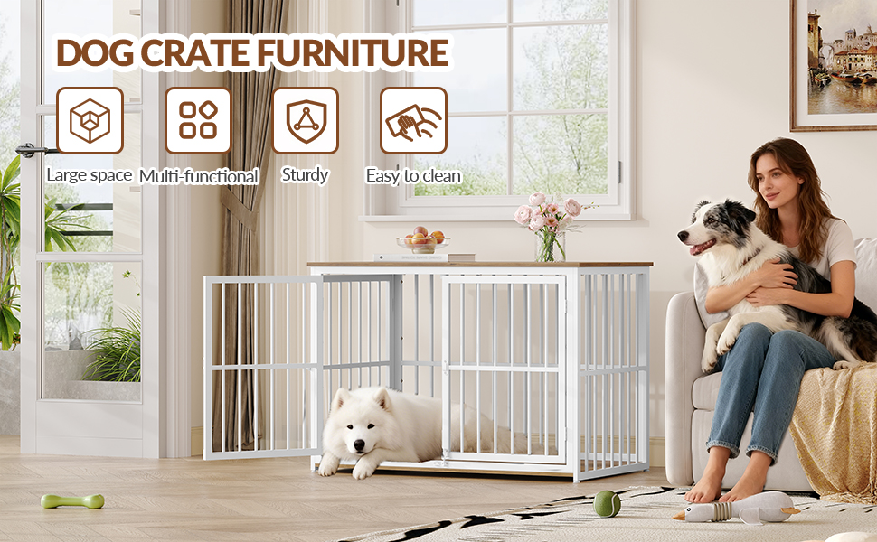 Будиночок для собаки 100x60x70 см, дерев'яний, з 3 дверима, вінтажний коричнево-білий, для середніх та великих порід