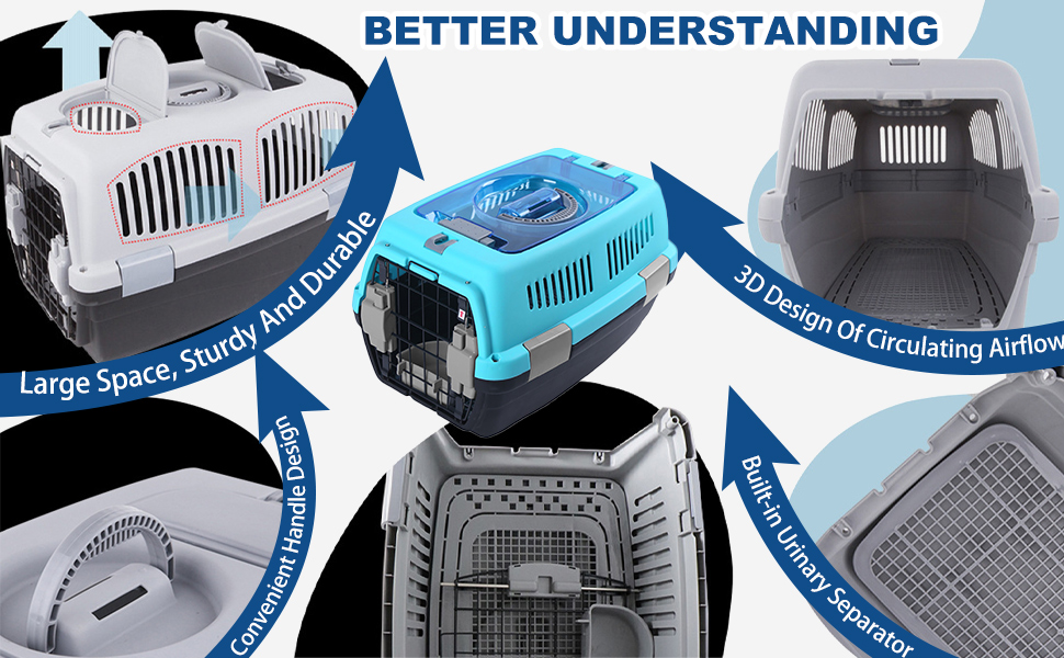 PETCUTE Транспортний бокс для собак та котів: міцний, дихаючий, з зручною ручкою, складний, до 6 кг, сірий+чорний