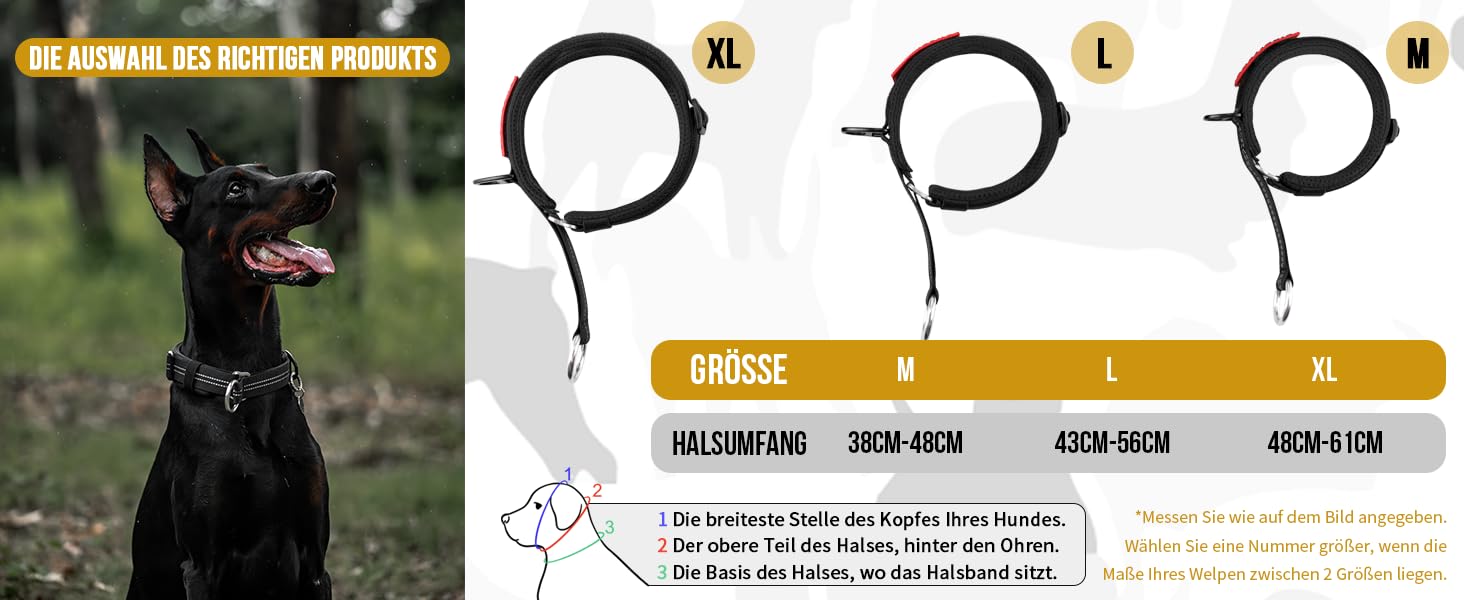 Нашийник для собак OneTigris Zug-Stopp, м'який з широкою підкладкою, з світловідбиваючими елементами, чорний, XL (для середніх та великих собак)