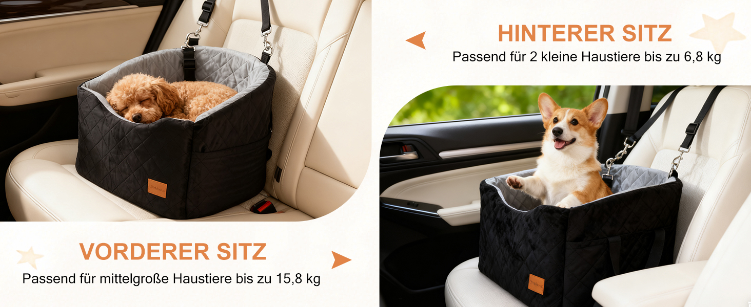 Автокрісло для собак середніх порід до 22,7 кг, автосидіння для собак, крісло-ліжко для подорожей з ременем безпеки, товстим матрацом, неслизьким дном, з можливістю прання та перенесення (Чорний) (55x30x30 см, 52x52x40 см)