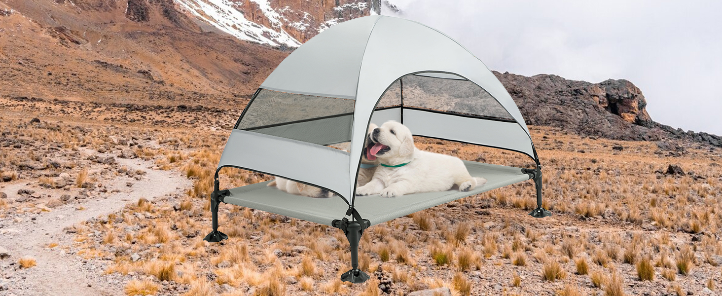 Лежанка для собак Snagle Paw з дахом, підвищене ліжко - стабільне собаче ліжко з антиковзкими ніжками, широка тінь - водонепроникна для великих собак в приміщенні/на вулиці, кемпінг та сад (Сірий, L106 x B76 x H84 см)