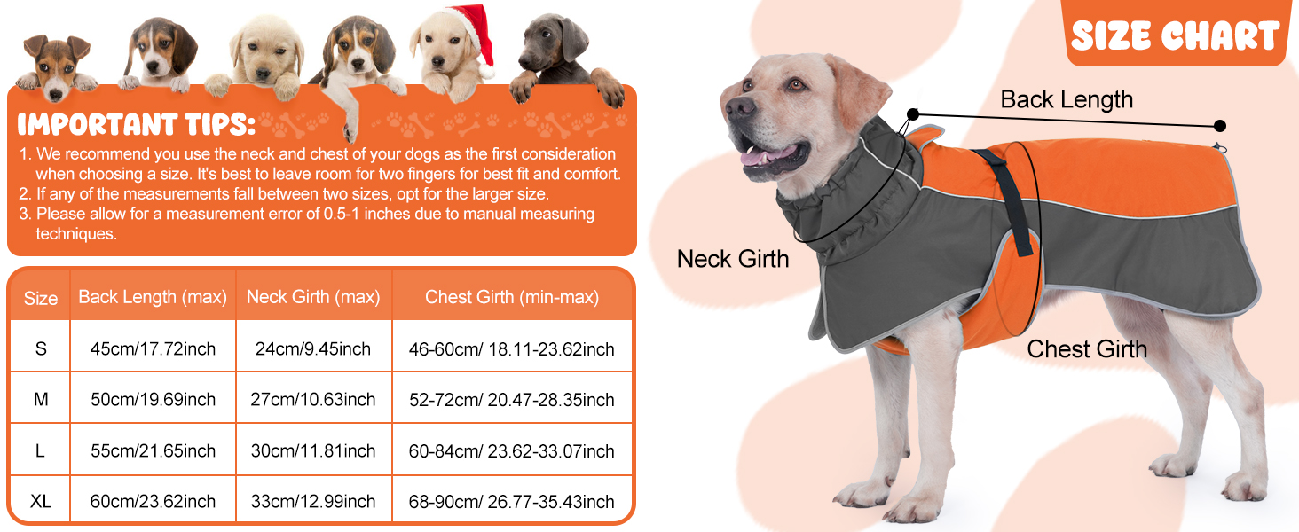 Водонепроникна куртка для собак, світловідбиваюча, вітрозахисна, тепла зимова куртка з м'яким флісовим підкладкою для собак маленьких та великих порід, для активного відпочинку, кемпінгу та походів у холодну погоду, розмір M (спина: 50 см), помаранчевий колір