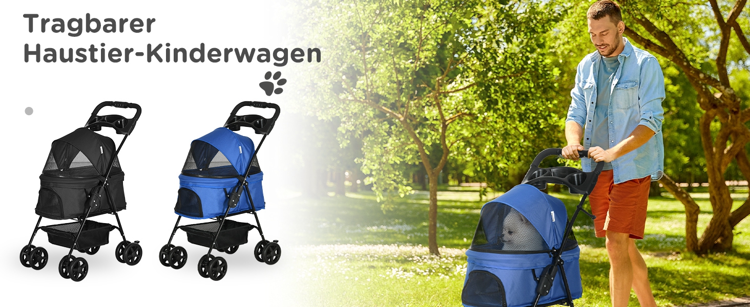 Візок для собак PawHut - зручний бугі для тварин з функцією складання. Ідеальний для маленьких собак та котів. Оксфордський синій, 67 x 45 x 96 см