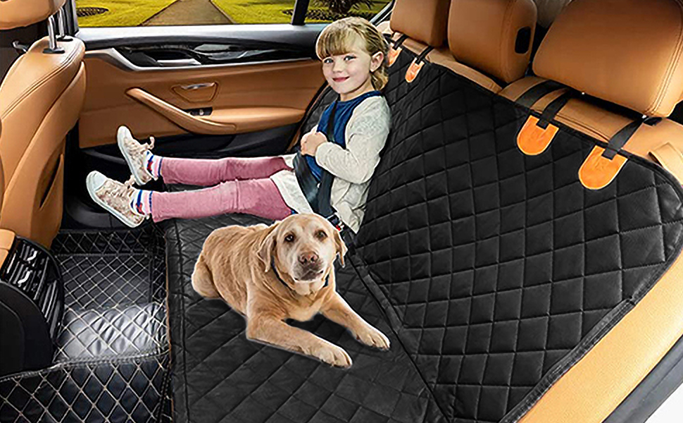 Захисна підстилка для собак у машину ALLSOPETS – водовідштовхувальна, неслизька, з сіткою, ременями безпеки та кишенькою для авто, SUV, вантажівка (антрацит, чорний)