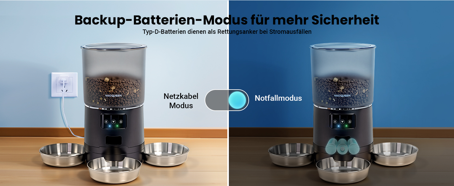 Автоматичний годівниця для котів з Wi-Fi та таймером, 6 л / 25 чашок, 3 миски, 3 пакети силікагелю, система проти застрягання, 2.4G Wi-Fi, запис голосу 10 секунд, чорний